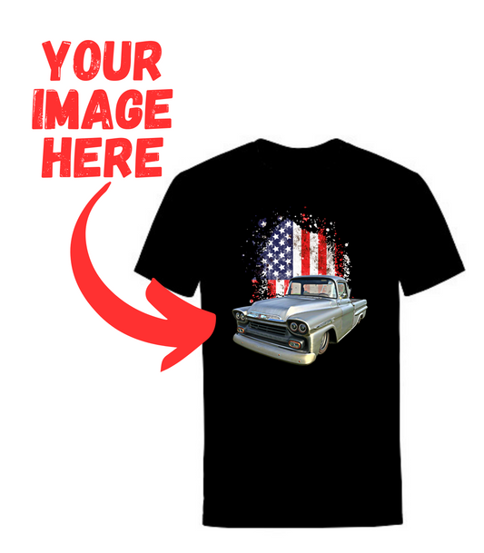 Custom Classic Vehicle T-Shirt -  Full Color American Flag Faded Background